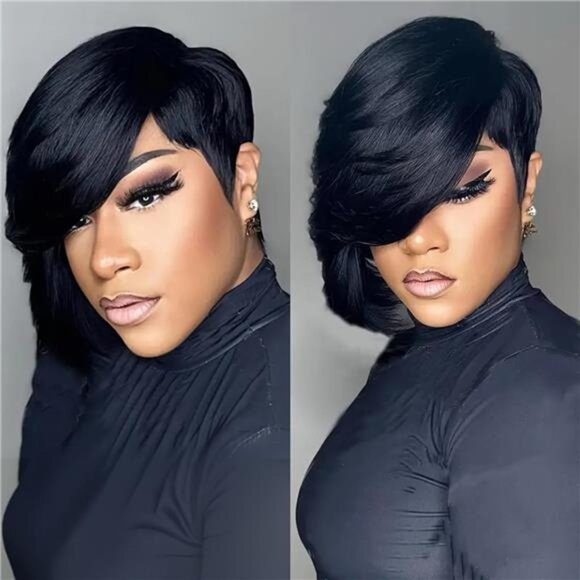 Side Part Pixie Cut Wigs for Black Women Natural 1B Color Short Layered Pixie main image 7
